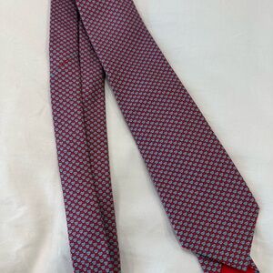 Hermes Red and Blue Silk Tie with Geometric Pattern